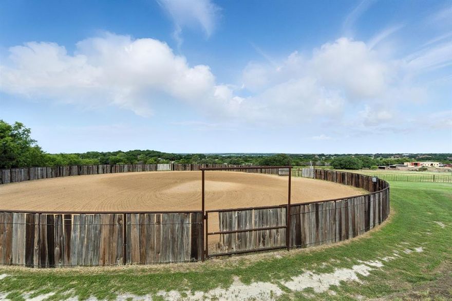 Exceptional 16.647± acre horse property located right next to Silverado on the Brazos—no HOA, no deed restrictions, and no known easements. This turnkey setup is cross-fenced into 7 pastures with slick wire and horse-friendly mesh fencing, ideal for managing broodmares and foals. All pastures are in Coastal Bermuda and include freeze-proof water spigots, plus a quarter-acre stock pond. The sandy loam soil and gently rolling topography make this a highly productive and scenic place to build your dream home. A 40x70 show barn features 10 stalls (12x12) with front and back windows for airflow, a tack room, hot water wash rack, and a 220-amp RV hookup. A 140-foot round pen provides excellent training space. Two water wells supply the entire property. The 2000 Palm Harbor double-wide home offers 2,128 sq ft with 4 bedrooms, 2 baths, and a 2-car carport. Mature live oaks provide shade and beauty, and the property sits on a quiet cul-de-sac with incredible views that stretch across Silverado and all the way to the Brazos River. This is as close as you can get to living inside Silverado without being in the development—ideal for horse owners seeking a private, unrestricted property in a premier Parker County location.