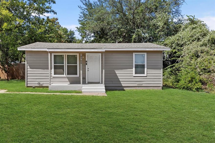 Charming Renovated Home in Sun Valley!
Welcome to this beautifully updated 2 bedroom, 1 bath home in the heart of Fort Worth’s Sun Valley neighborhood and within walking distance to Lake Arlington! Fully renovated in the last 3 years from top to bottom, this move-in ready gem features fresh siding, new windows, updated sheetrock with modern texture, and stylish new flooring throughout. The kitchen boasts updated cabinetry and will include a stove at closing, offering a bright, functional space for everyday cooking.

Enjoy year-round comfort with brand-new central heat and air, plus ceiling fans in key living areas. The thoughtful floorplan maximizes every square foot, creating a cozy yet open living environment. Outside, you’ll find a spacious lot with potential for gardening, entertaining, or simply relaxing.

Conveniently located near major highways, schools, shopping, and dining, this home offers both comfort and accessibility. Whether you’re a first-time buyer, downsizing, or seeking an investment opportunity, 5705 Vesta Farley Rd delivers quality, style, and value.