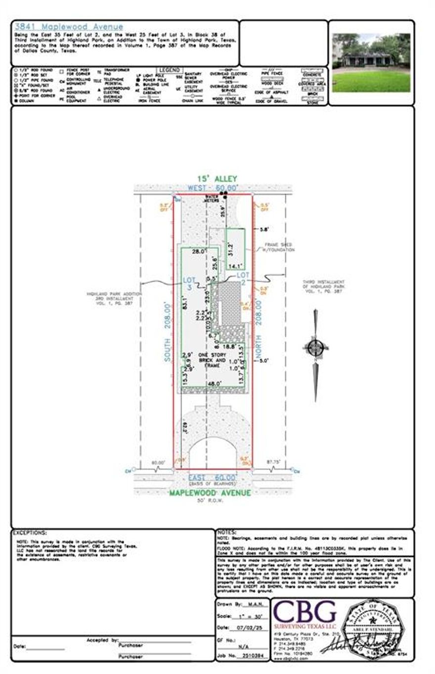 Incredibly rare opportunity to build or renovate on one of Highland Park's most coveted blocks. Just the second property in from the Dallas Country Club, 3841 Maplewood Avenue offers an exceptionally deep 60 x 208 lot with a 1970s home built by George Lewis that could also potentially be renovated and expanded... though the value is in the land. Just a short stroll to Armstrong Elementary, Highland Park Village and the DCC. A 2025 survey is on file. Estate property.