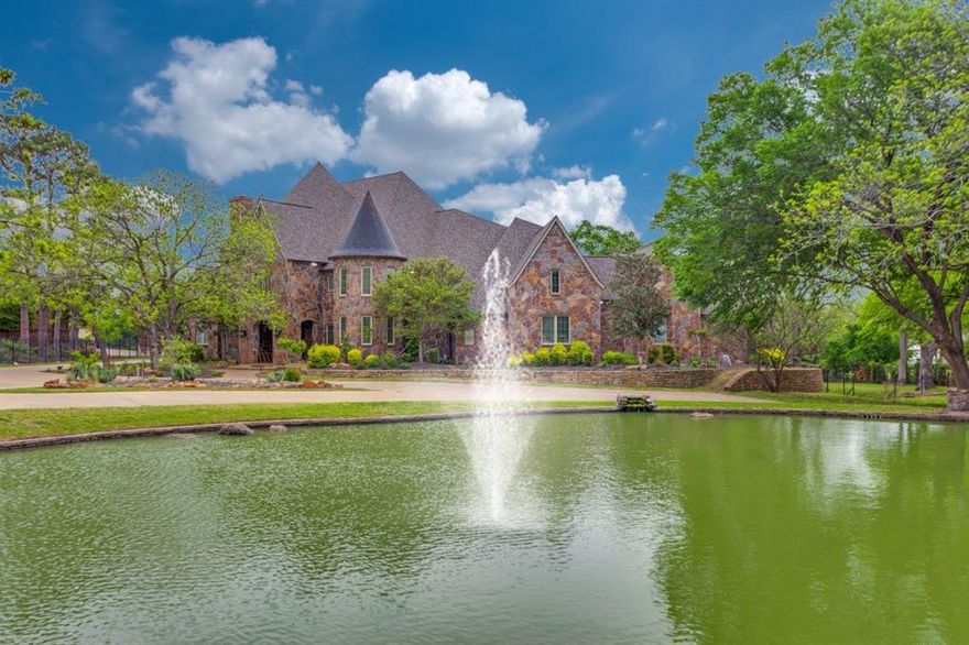 Welcome to luxury living nestled in a highly sought-after location in Colleyville.  Situated on 2.7 acres, this luxurious high-end custom masterpiece has been recently renovated and exudes quality in every detail.  You are welcomed by a circle driveway, impeccable landscape & great curb appeal.  The expansive 12,000 square foot estate boasts high-end finishes, and an open floor plan designed for both elegance and comfort.  The open-concept kitchen is a chef’s dream, featuring striking Brazilian quartzite counters, Sub-Zero, Wolf & Thermador appliances, double ovens, a walk-in pantry, a chef's kitchen and a casual dining area.  The first-floor primary suite is a private sanctuary, offering a sitting area and a spa-like bath with a soaking tub, separate shower, marble floors, and a beautiful custom walk-in closet.  Double sliding doors in the living area lead to the almost $400,000 upgraded backyard oasis that features a resort-style pool and spa, outdoor kitchen with fully covered cabana, fire-pit and putting green.  Private pond and beautiful fountain at double Gated Entrance!  This rare find awaits the Elite Buyer.