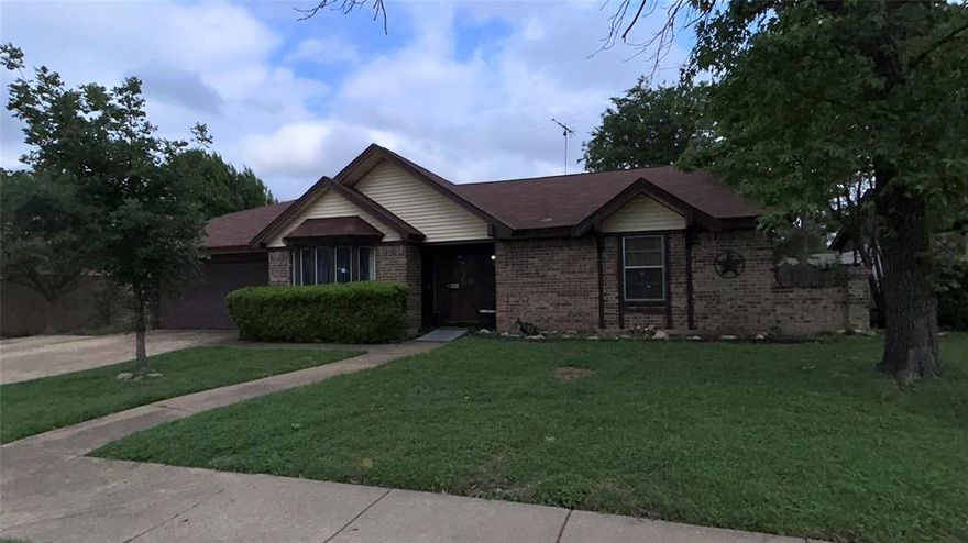 Well-maintained 4-bedroom, 2-bath home offering 1,968 sq ft on a large lot in established Edgecliff Village, within Crowley ISD and no HOA. Owned by the same family for 27 years, this home features great bones and is priced to reflect updates needed.

Interior highlights include a spacious living room with brick fireplace, glass doors and two bay windows providing abundant natural light. The kitchen is equipped with a stainless steel range-oven plus a built-in wall oven and ample cabinetry.

The primary suite offers dual vanities, walk-in closets, and a tiled walk-in shower. Secondary bedrooms provide good storage, and the 4th bedroom with built-in bookshelves is ideal for a home office or library.

Exterior features include mature landscaping, rose bushes, and an iron gazebo, along with two storage sheds and one with electricity and a separate fenced area suitable for a garden, dog run, or future pool. The 2-car garage includes additional depth for storage or workspace, plus an extended driveway with extra parking.

Major systems including roof, siding, and HVAC are approximately 10 years old. A great opportunity for buyers seeking space, functionality, and long-term value.