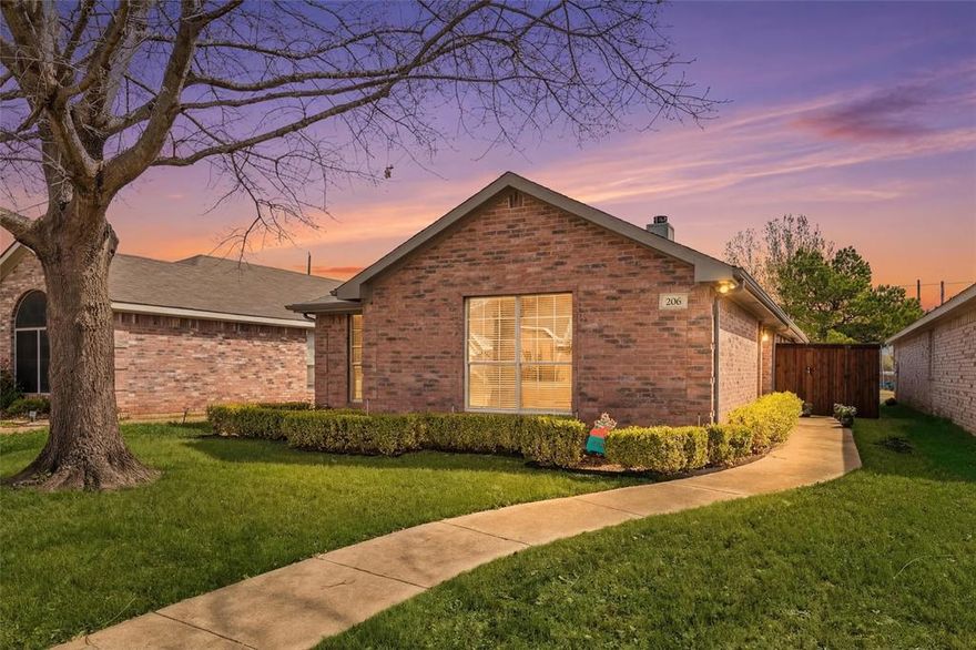 Welcome to this beautifully updated, low maintenance and move-in ready home. The open floor plan features 3 bedrooms and 2 full bathrooms.  From the moment you arrive, you will notice the inviting curb appeal, well maintained landscaping, and a new board on board privacy fence.  Once inside you will find a light filled interior with no carpet and the wood and tile flooring throughout create a modern, clean look and means low maintenance to you. The home has been freshly painted and modern lighting fixtures add a beautiful luxurious feel to the home. The updated kitchen showcases newer appliances and gorgeous quartz countertops and island. Make sure to check out the soft close drawers and cabinets!  The spacious primary suite offers a relaxing retreat and a Texas sized walk in closet,  Two additional bedrooms provide flexibility for guests, a home office or growing needs. The home has a Trane HVAC system that was installed in2023, ensuring comfortability all year long.  The home is currently covered by a Pest Control and Termite warranty that is transferrable This home is located in the much sought after Wylie ISD and is conveniently close to walking trails, shopping and dining.  Whether you're a first time home buyer or looking to downsize without sacrificing style, this home is one you won't want to miss! All this with no HOA fees, MUD or PID taxes.
