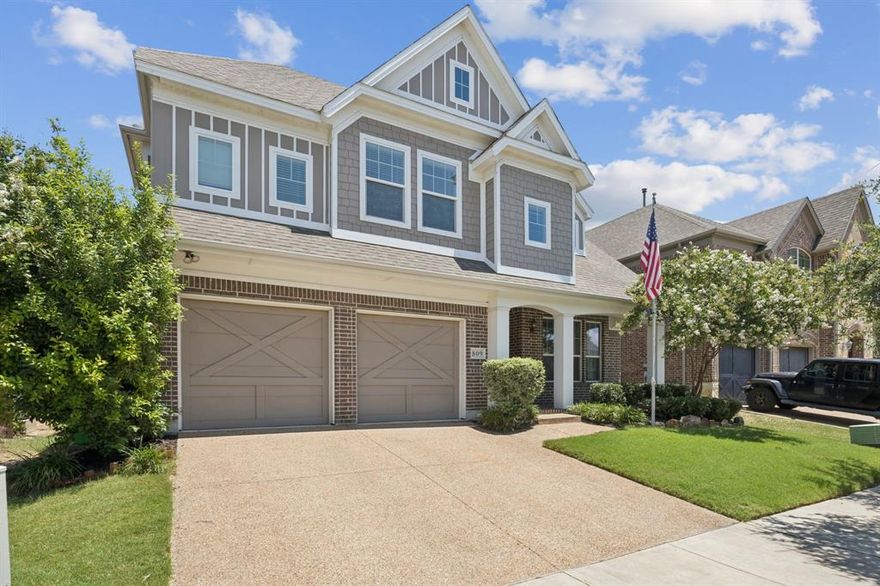 Welcome to this charming two-story home featuring a mix of brick and craftsman-style exterior details, offering 4 bedrooms and 3.5 bathrooms in a vibrant community with access to Savannah amenities and a nearby community pool. The primary suite is conveniently located on the first floor, while three additional bedrooms and a generous game room await upstairs, providing flexible living space for work or play.

The bright open kitchen features white cabinetry, an abundance of granite countertops space, a large island with seating space, and stainless steel appliances, flowing seamlessly into the open living and dining areas. Vaulted ceilings and tall windows fill the living room with natural light, and a corner fireplace adds warmth and character.

The primary suite features large windows and access to the primary bath that is complete with a soaking tub, separate shower, dual vanities, linen closet and a spacious walk-in closet.

Enjoy outdoor living with a covered patio, retractable awning, and a sizable backyard complete with a storage shed, offering both relaxation and utility.

Additional highlights include a two-car garage, wood flooring in main areas, and neutral finishes throughout, ready for personal touches.

Located near schools, parks, and major roads for easy commuting.