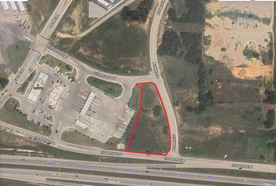 Commercial land with Interstate 20 frontage.  1.928 acres located due East of Quick Trip.  Great corner with great visibility and access from I-20 service road.  Detention pond.