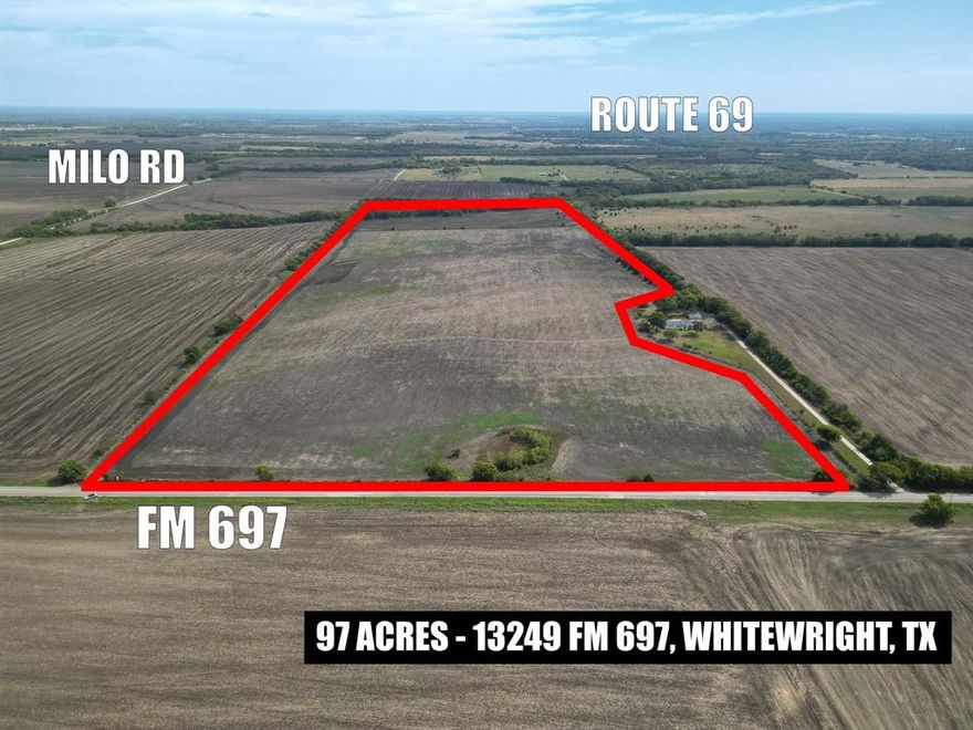 Beautiful rolling topography with cultivated acreage, scattered trees, and a peaceful stock pond. The property includes a pole barn with corral, gated entry, and full perimeter fencing—ideal for livestock or agricultural use. Enjoy approximately 1,300 feet of frontage along FM 697. Co-op water and electricity are available off-site, and the land offers excellent subdivision potential. The property is AG exempt and offered at approximately $39,900 per acre.  

Motivated SELLER.