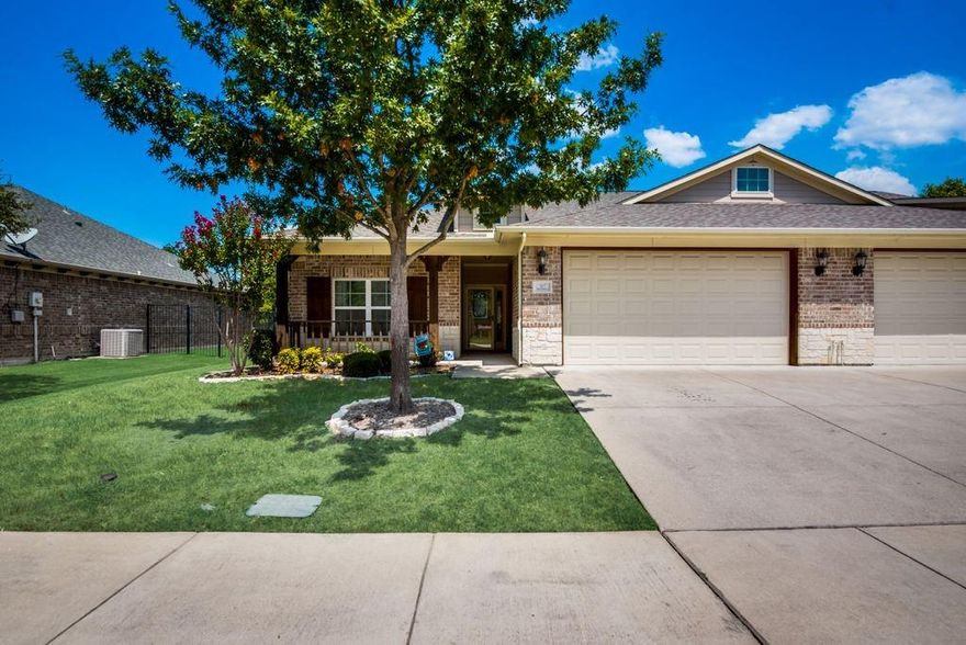 Gorgeous 1-story Duplex on a quiet cul-de-sac in a 55+ Adult community. Located just south of historic and charming downtown McKinney's popular shops and restaurants! Open floor plan with granite countertops in kitchen, built-in desk in kitchen, large back yard with wrought iron fence, walk-in closet in master, huge laundry room, and much more!  HOA covers both front and back yard maintenance, landscaping, pest control, and more! Enjoy an active lifestyle with 3 amenity centers, a fitness center, pool, movie theater, clubhouse, and social events calendar. The loving area boasts an abundance of natural light and a neutral cool palette, creating an inviting and airy ambiance.