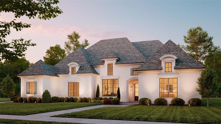 **Picture is rendering of what home will look like. Completion is scheduled for middle of April 2024**
Beautiful new construction spec home that offers French Traditional style by award winning Atwood Custom Homes. Located in Colleyville's newest luxury development EastPointe Terrace. This stunning one level home has it all. Live and entertain effortlessly in the open concept kitchen, dining and family room that flow out onto covered patio that features a sitting area with a fireplace, second living area and grill. Oversized 3 car garage with epoxy flooring. Whole home will have designer touches throughout.