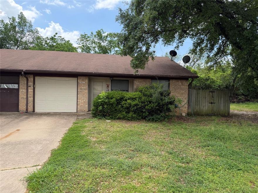 Welcome to your next great opportunity tucked away on a quiet cul-de-sac in Fort Worth! This charming two-bedroom, two-bathroom duplex is brimming with potential and ready for someone with a little vision and a lot of ambition. Whether you're a savvy investor scouting your next rental property or a buyer looking for an affordable place to call home, this gem is waiting to be polished. Step inside and you'll find an inviting open-concept layout that seamlessly connects the living room, dining area, and kitchen — perfect for entertaining guests or simply enjoying your morning coffee without feeling boxed in. The flowing floor plan creates a sense of spaciousness that makes every square foot count. The primary bedroom features its own en-suite bathroom, offering a private retreat at the end of a long day. The second bedroom is equally comfortable, with easy access to the additional full bathroom. Both spaces provide a solid canvas for your personal touch and creative upgrades. Out back, a cozy shaded backyard offers a peaceful escape from the Texas sun — ideal for weekend barbecues or lazy afternoons with a good book. The generous two-car garage provides plenty of room for vehicles, storage, or even a workshop. Nestled on a private cul-de-sac, this home enjoys the kind of low-traffic tranquility that neighbors envy. With the right renovations, this fixer-upper could become something truly special. Schedule your showing today and start imagining the possibilities!