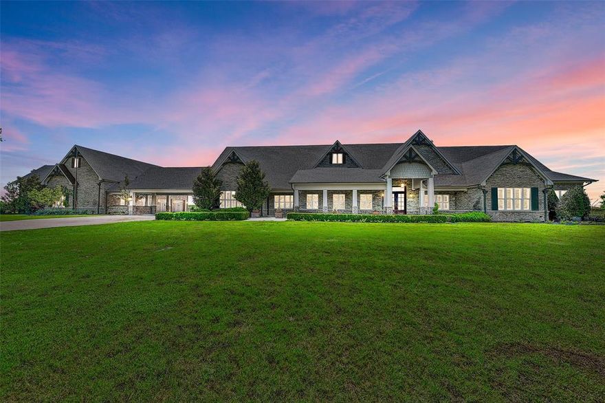 OVER 7000 SQ FT JUST IN THE MAIN QUARTERS! This luxury farmhouse on 6 ACRES with open floorplan has hand scraped hardwoods, dual islands, commercial appliances, exquisite master suite, an unheard of closet system, GIGANTIC SHOWER WITH MULTI-BODY SPRAYERS THROUGHOUT, executive office with pocket doors, large guest bedrooms with ENSUITE BATHS IN EACH, multiple bonus rooms, 2 extra large laundry rooms, security galore, 3 FIREPLACES, CABANA POOL, outdoor living, outdoor kitchen, outdoor full bath, PUTTING GREENS, and a breezeway leading to 3 oversized garage spaces equipped with an ELECTRICAL CHARGING STATION. Above the garage is game room, kitchenette, half bath, and a 4K MEDIA ROOM WITH LUXURY LOUNGERS! Beyond the main quarters lies a 4800 SQ FT, AIR CONDINTIONED MULTI-BAYSHOP that includes over 1200 SQ FT OF LUXURY GUEST QUARTERS including 2 beds, 1 bath, utility, and a mezzanine above. FULLY FENCED WITH ELECTRIC GATES, and smart surveillance. Too many upgrades, YOU JUST HAVE TO SEE IT!