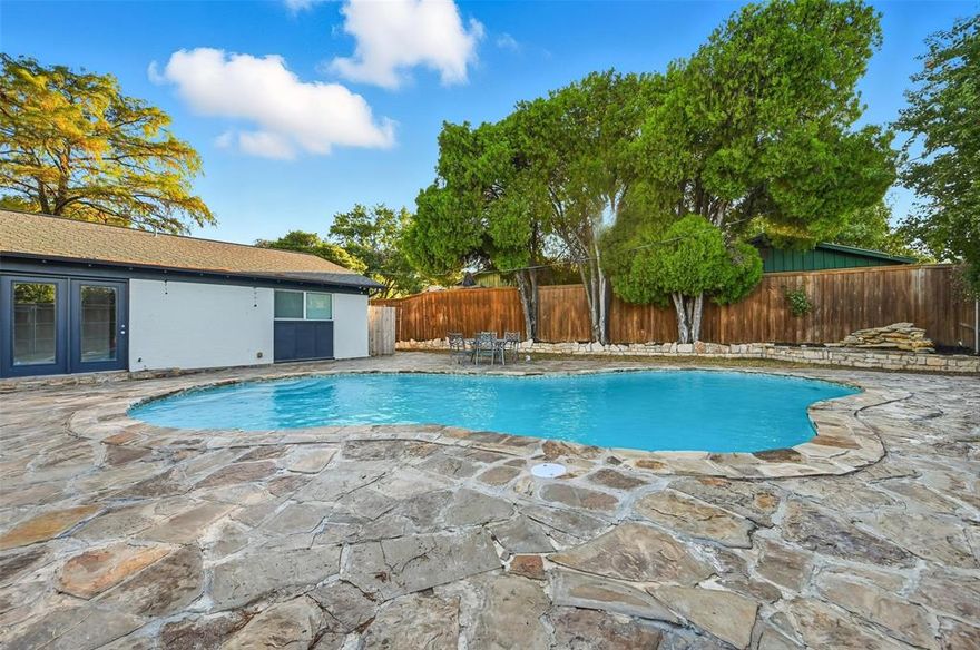 Welcome to your dream retreat in the heart of Fort Worth’s beloved Wedgwood neighborhood! This stunningly remodeled 3-bedroom, 2-bath home with a 2-car garage sits on a spacious .25-acre corner lot and offers the perfect blend of style, comfort, and convenience. Bright and inviting, the home features vaulted ceilings with rich wood beams, a cozy living room anchored by a nice stone fireplace, and a modern kitchen with gold-accented fixtures, and stainless steel appliances. Step outside to your private backyard oasis with a sparkling pool and large patio—ideal for entertaining or relaxing under the Texas sun. With its fresh updates, open layout, and prime location near, shopping, dining, and quick access to I-20  this Wedgwood beauty is move-in ready and sure to impress!