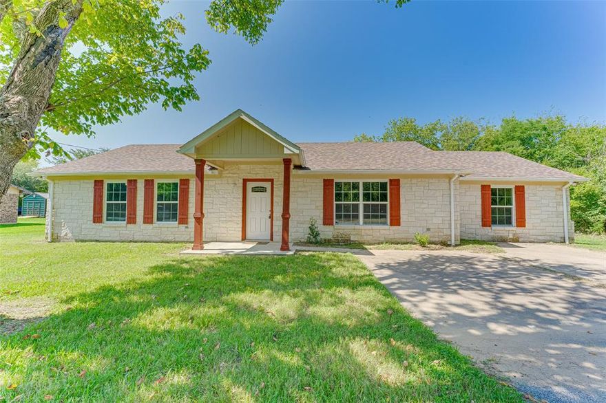 Discover the perfect blend of modern style and rustic character in this beautifully crafted 4 bed, 3 bath home, nestled within a welcoming community served by Wills Point ISD. A lodge inspired entrance, highlighted by cedar accents and shutters, opens into a bright, airy layout that seamlessly connects the living, dining, and kitchen areas. Soft neutral colors, elegant crown molding, and sleek finishes bring a cozy yet sophisticated feel to the entire home.
The kitchen is designed with both function and style in mind, featuring stainless steel appliances, durable faux granite counters, a convenient breakfast bar, and generous cabinet storage, ideal for both casual meals and entertaining. The split bedroom arrangement offers privacy and comfort, including two suites, one with a spacious walk-in closet and private bath, the other with a tiled shower, vanity, and commode. Additional bedrooms are complete with plush carpeting and ceiling fans, while a dedicated utility room with cabinetry and counter space adds everyday convenience.
Out back, a covered patio overlooks the fenced yard, perfect for gatherings, pets, or simply unwinding outdoors. From the thoughtful interior design to the inviting backyard, every element has been created for comfort and livability. Great location that blends small-town warmth with modern amenities, this home offers the best of both worlds. Special financing offer on this home-reach out for more info.