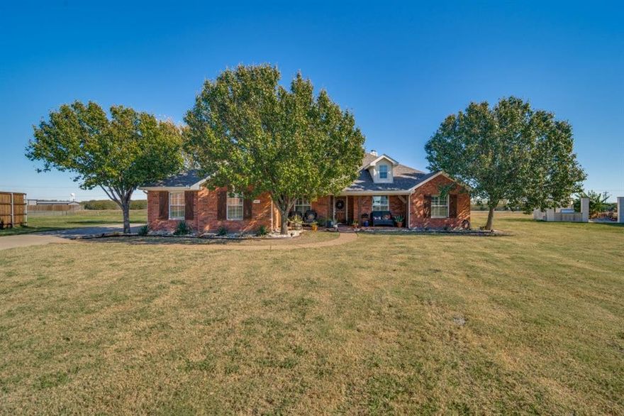 Where else can you find a modern traditional home with an in-ground pool on acreage?  Look no further!  This amazing updated open concept home features 4 large split bedrooms for privacy, 3 full baths, one room could be used as a mother in law suite, den could be office or game room, large updated kitchen with ample cabinets, quartz, backsplash, appliances, island with real butcher block and electric, and breakfast bar which opens to large living area with corner floor to ceiling brick fireplace.  Enjoy year round comfort with a new HVAC system in 2024, hardwood flooring throughout, and drought tolerant landscaping for easy maintenance.  The backyard is your private retreat featuring an oversized in-ground pool, covered patio, sided wood fence, loads of playing areas, and open space behind for that true country feeling. 3 car garage and extra parking space, keyless entry, and a vivant camera security system included making this home the total package.  Come fast and make this home yours!