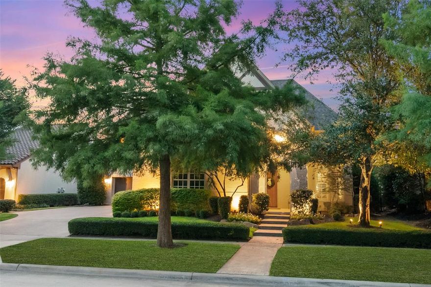 Welcome to prestigious Newman Village, guarded, gated community. As you enter this stunning residence, you'll be captivated by the arched entries and the beautiful luxury wide plank HARDWOOD flooring that flows seamlessly throughout the main level. The heart of the home lies in the expansive kitchen, featuring a remarkable waterfall island complete with a farmhouse sink & seating. High-end stainless steel appliances, including a gas cooktop with a custom vent, double oven, & built-in microwave. The living room beckons with its cozy corner fireplace framed by recessed and decorative lighting. Retreat to the luxurious primary bedroom featuring a cathedral ceiling adorned with a decorative light. The ensuite bathroom is a private oasis with a separate shower, indulgent soaker tub, dual sink vanities, including HIS and HERS Walk-in CLOSETs w-built-ins. Perfect for guests, the downstairs guest suite includes a full bathroom and walk-in closet. A dedicated study with recessed lighting, crown molding, and plantation shutters provides an ideal space for productivity. The formal dining room, elegantly finished w-a stunning chandelier and patio access. Ascending the staircase, you’ll find two generously sized bedrooms, both with ensuite bathrooms and walk-in closets. The expansive game room is perfect for family fun & an inviting media room with sconced lighting enhances movie nights at home. Step outside to your private retreat, featuring a screened-in porch with a charming fireplace & coffered ceiling, perfect for enjoying evenings outdoors. Dive into the inground pool-spa with serene water features or unwind on the covered patio equipped w-recessed lighting & a ceiling fan for ultimate relaxation. The outdoor kitchen, complete with a mini fridge & gas grill, is designed for alfresco dining & entertaining amidst beautifully landscaped front & backyard spaces. This remarkable home combines luxurious living with a warm ambiance in a sought after Newman Village. Community