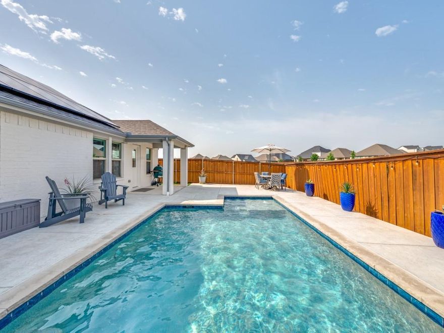 JUST IN TIME FOR SPRING! LOOK AT THIS BEAUTIFUL PRIVATE POOL! **ASSUMABLE 2.875% INTEREST RATE VA LOAN AVAILABLE** Discover Your Dream Oasis in Ventana! Welcome to this exquisite home nestled in the highly sought after community of Ventana, where modern elegance meets tranquil living. This stunning residence boasts four spacious bedrooms and three full baths, thoughtfully designed with a split bedroom arrangement that ensures privacy for everyone. Step inside to experience an open concept layout that invites natural light to flood the living areas, creating a warm and welcoming atmosphere perfect for entertaining family and friends. Gather around the beautiful Granite Island and enjoy Cooking on the Lovely Stainless Gas Range. Or take it Outdoors to the Luxury Pool Oasis, a Perfect Entertainment Haven! With approx 1100 square feet of expansive decking area, you'll have ample space for lounging, hosting fun gatherings, or dining al fresco under the stars. The thoughtfully designed pool with tanning ledge is ideal for soaking up rays or enjoying leisurely swimming sessions. Equipped with state-of-the-art amenities including a Pentair Variable Speed Pump with automation capabilities, controlling your pool's operations has never been easier, simply use your mobile app for ultimate convenience. Maintenance is a breeze with a dedicated pool cleaner ensuring pristine water at all times, allowing you more time to relax. With green space behind and beside, this home offers a Private retreat in a prime location where you can unwind and enjoy the Views. As day turns into night, let the soft glow of LED lights transform your evenings into magical moments under the stars. And here’s an exceptional BONUS: this home and pool are powered by SOLAR ENERGY! Embrace sustainable living without compromising on Luxury. A New Home, New Pool and New Solar Energy totally paid for included! Don’t miss out on this extraordinary opportunity to own a slice of Paradise. Your New Lifestyle Awaits!