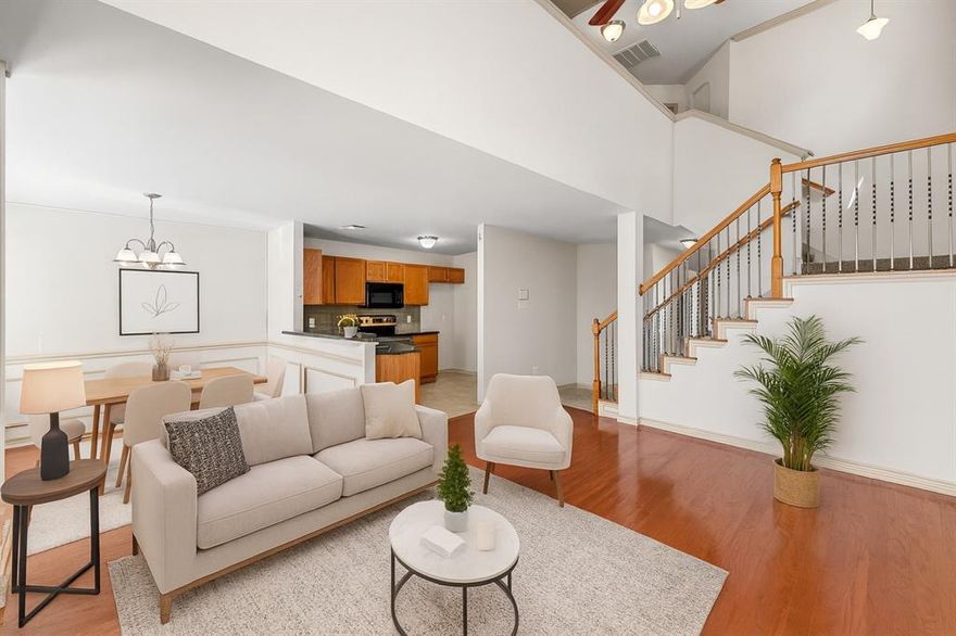 Move-in ready! Beautiful end-unit townhome located just a few minutes from the Dallas-Fort Worth International airport! Beautiful open floor plan with lovely flooring! The property offers 2 bedrooms, 2 full bathrooms, and a half bathroom. The master bedroom is huge with a large sitting area, 2 separate closets, and an ensuite bathroom! Second bathroom services just the secondary bedroom, and the guest half bathroom is downstairs.  Lots of storage space! The utility room is off the kitchen and is sufficient for a full-size washer and dryer. It has a covered porch in front and a partially covered patio in back. The private, fenced backyard is ideal for relaxing and entertaining.  This property offers easy access to numerous restaurants, entertainment, and shopping. Easy access to highways! Some photos are virtually staged. Call for more details and showing today!