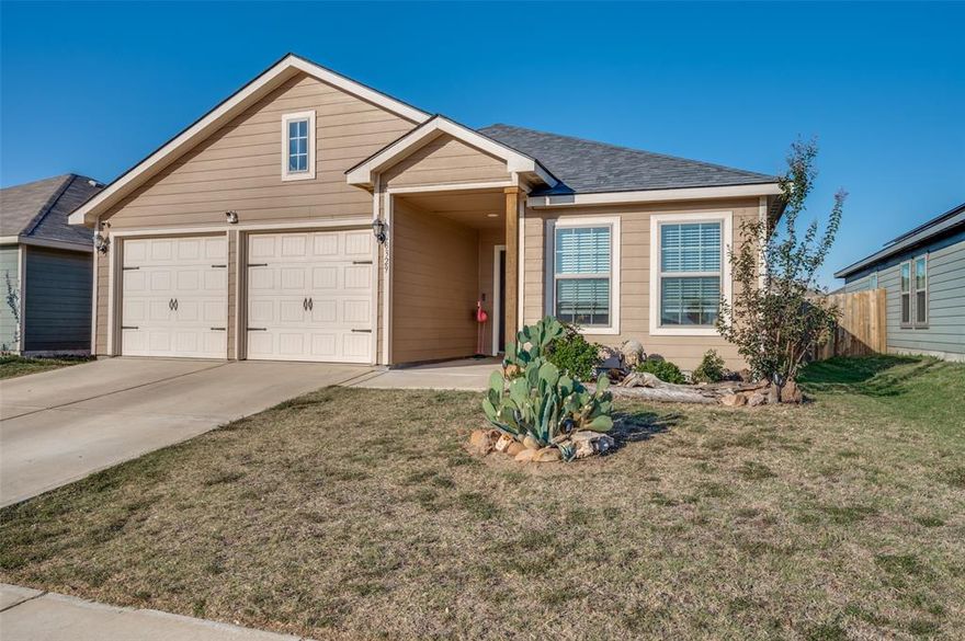 Welcome to 8329 Steel Dust Drive, a beautifully maintained single-story home in the desirable Quarter Horse Estates community of Fort Worth. Built in 2020, this home combines modern comfort with thoughtful upgrades throughout.

The open-concept layout offers effortless flow between the living, dining, and kitchen areas, making it ideal for both relaxing and entertaining. The kitchen features black appliances, granite countertops, ample cabinetry, and an island that invites conversation and casual dining. The main living space is filled with natural light and accented by stylish black hardware upgrades throughout the home, adding a cohesive and elevated feel.

The private primary suite includes a spacious walk-in closet and a well-appointed ensuite bath with a sleek vanity and shower. Two additional bedrooms and a full bath provide flexibility for family or guests.

Step outside to enjoy a fully fenced backyard with a covered patio—perfect for grilling, gardening, or relaxing in the evenings. A two-car garage provides secure parking and extra storage.

Adding even more value, the upgraded security system, washer and dryer, electric lawn mower, blower, and edger will all convey with the property, making your move-in truly turnkey.

Move-in ready and full of charm, 8329 Steel Dust Drive offers comfort, functionality, and style in a peaceful neighborhood that’s still close to everything Fort Worth has to offer.