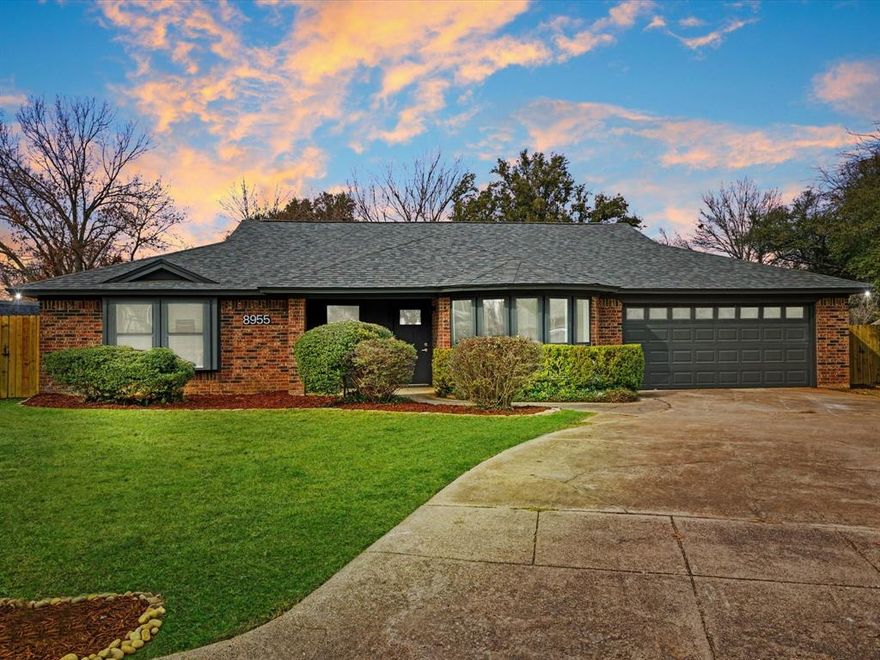 Welcome to 8955 Tamiami Ct, a beautifully renovated ranch-style home located on a quiet cul-de-sac in North Richland Hills. Situated on a spacious 0.27-acre lot, this move-in-ready property offers modern updates, generous living spaces, and exceptional outdoor living.

This 5-bedroom, 3-bath home features vaulted ceilings in every room, creating a bright and open atmosphere throughout. The living room is highlighted by a vaulted ceiling and wood-burning fireplace, while the dining area offers bay windows that bring in abundant natural light.

The home has been recently updated with all-new windows, premium laminate flooring throughout, modern finishes, and brand-new appliances. Two primary suites provide flexibility for multigenerational living or guests, with one featuring an en-suite bath with double vanities and his-and-hers closets.

Outdoor features include beautiful landscaping, a large backyard, and a spacious covered patio, ideal for entertaining or relaxing. Additional highlights include a 2-car garage and location within the highly rated Birdville ISD.

Conveniently located near the Cotton Belt Trail and TEXRail station, offering easy access to Downtown Fort Worth, Grapevine, and DFW Airport. This thoughtfully updated home combines comfort, style, and an unbeatable location.