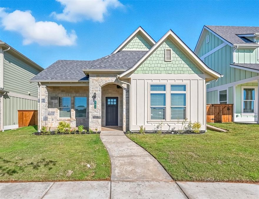 Experience luxury living combined with relaxing Granbury lifestyle. This home is a part of a special new lease neighborhood. The homes have a Period Home Design with State of the Art Finishes. The unique architecture of the neighborhood has been created by a national award-winning designer and planner who highlights the real estate styles of Coastal Farmhouse, Granbury Stone Traditional, 1930's Brick Traditional, and 1920's Craftsman styles. This home was designed with the Granbury Stone Traditional flair in mind. The home boasts 2 spacious bedrooms and 2 well-appointed bathrooms. It is designed with high efficiency in mind, featuring Pella windows and foam insulation to ensure optimal energy savings. The kitchen is a chef's dream with an appliance package, soft close cabinets, and a premium deep sink. The rear entry garage and extra parking add an extra layer of privacy and convenience. Step outside to your private turf courtyard, a perfect oasis for relaxation and your personal landscaping. The front of the home includes professional landscaping, with outdoor water and maintenance covered, allowing you to enjoy the beauty without the hassle. This turnkey property offers lock and leave living, ideal for those with a busy lifestyle. Nestled in a walkable neighborhood, you can enjoy leisurely strolls right from your front porch. Situated in central Granbury this home is walking distance to the popular HEB and Kroger grocery stores. Experience luxury living at its finest, the simplicity of low maintenance, and an of unparalleled sense of community.