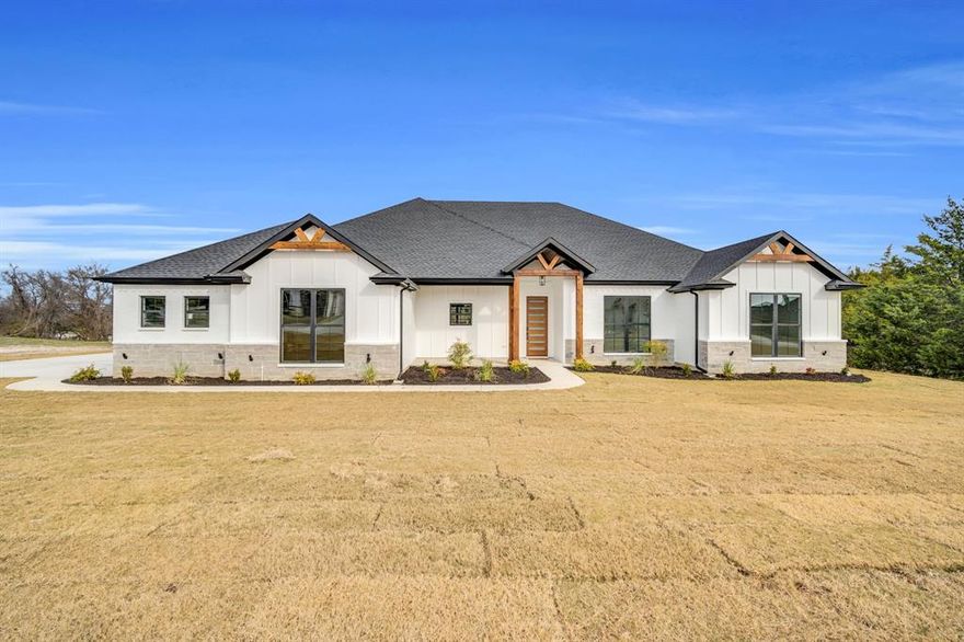 New construction on approx. 1.1 acres in Thunder Ridge. This 3-bed, 3-bath home offers a 2,550 sq ft open floor plan with vaulted ceilings and a 3-car garage. The main living area provides clear sight lines to the large backyard and extended patio. A fully enclosed outdoor kitchen and outdoor fireplace create a functional outdoor living space.

The primary suite includes a double wrap-around shower, separate vanities, and a spacious closet layout. Secondary bedrooms have convenient access to full baths, and the mudroom, utility layout supports daily flow from the garage. Located within Maypearl ISD. The builder is offering seller concessions.