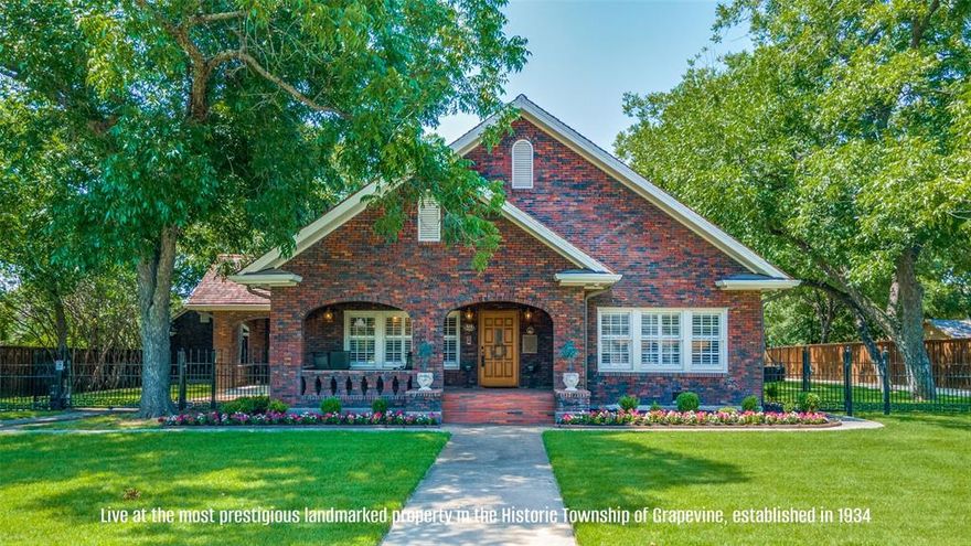 A RARE find only 1 block from fun-filled Main Street! Live at the most prestigious landmarked property in the Historic Township of Grapevine, est. 1934. This gorgeous Estate consists of 4 buildings on 1.36 acres, w private entries at both 322 College St & 365 Hudgins. The 3 original 1934 buildings include: Main House w basement, Cottage & Red Barn. All reno'd down to studs in 2018. 2nd story & balcony added to Main House making home 3 levels. The 4th building, Carriage House, is off 365 Hudgins St & was newly built in 2018. It features a luxury apartment & oversized garages that can host the largest of RVs and or your prize hot rods. Entire estate can be controlled anywhere in the world from your phone including: entry gates, doorbells, locks, cameras, lighting, HVACs, TVs, electronics & sprinklers. Luxury fixtures & accents in every room! Helical pier foundation will keep you at ease. Furniture, TVs, Electronics, Grills, & Smart Home Equip. included w purchase. A move-in ready jewel!