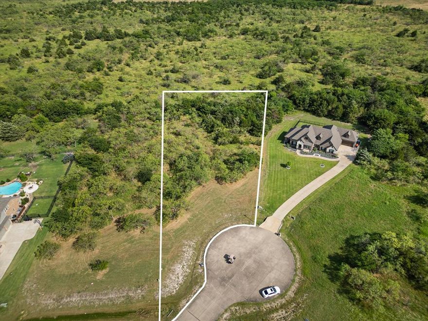 Discover the perfect canvas for your dream home on this breathtaking 1 plus acre cul-de-sac lot, nestled in an exclusive estate-style community. Surrounded by mature trees, this property offers unparalleled privacy and endless possibilities for your ideal home design. Enjoy the best of town-and-country living with access to private community lakes, scenic walking trails, a park, and a playground. A rare opportunity to build in a serene, natural setting while staying close to modern conveniences. Don't miss your chance to create something truly special! See MLS # 20878190 to purchase 2+acres