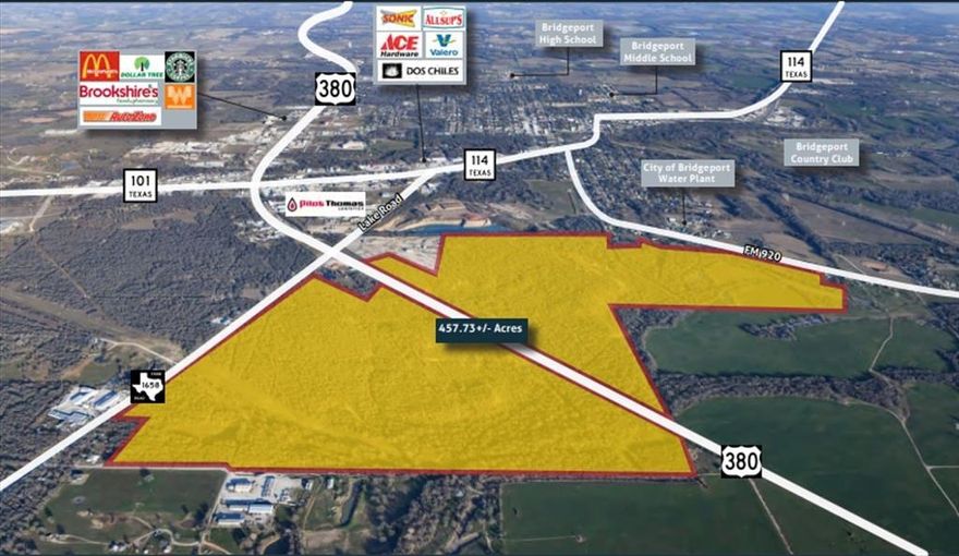 Vanguard Real Estate Advisors (“VREA”) has been exclusively retained by Ownership to offer qualified investors and developers the opportunity to purchase 457.73 acres (the “Site”) in the Bridgeport, TX ETJ. The City of Bridgeport is located along US-380 in the rapidly growing Wise County located approximately 13 miles west of Decatur and less than an hour drive northwest of Fort Worth CBD. The Site benefits from its premier highway frontage on the western edge of town, accessibility on both sides of US-380, low carrying costs due to Agricultural Exemption, and being located less than five miles from the renowned Lake Bridgeport. At a price point of only $18,024 per gross acre, the Site offers a rare opportunity to purchase prime development land with no existing zoning restrictions in place. Additionally, Ownership would also consider selling either the northern (219.723 acres) or southern (238.007 acres) portion of the Site.