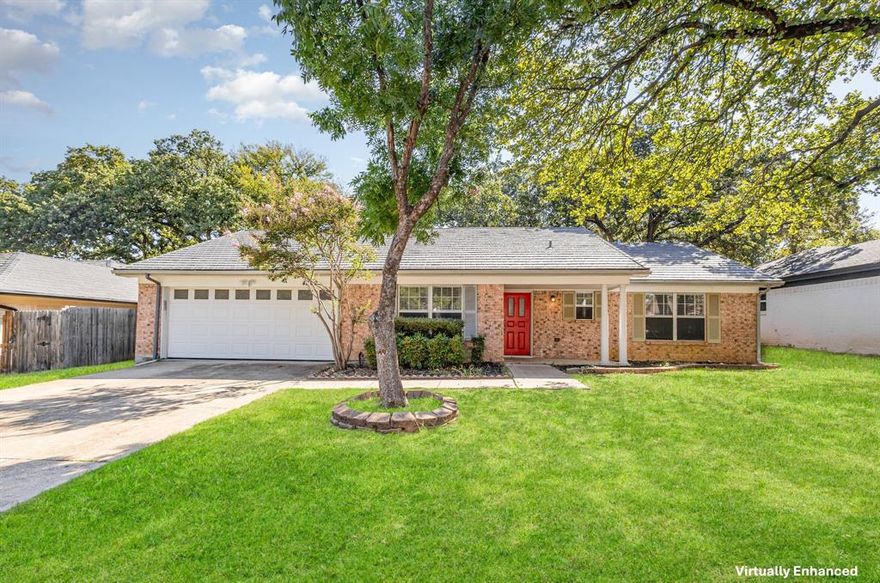 Welcome to 4209 W Pleasant Forest St, a well maintained home with a curb appeal in the heart of Arlington. Situated in an established shaded neighborhood and a prime location with only minutes to The Parks Mall, dining options, I-20, easy access to other major HWYs, AT&T stadium and Six Flags are about a 20 minute drive. This nice brick home with synthetic tile looking roof offers separate living and dining rooms, family room with a gray brick fireplace. Family room flows into the eat-in kitchen which features granite counter tops, white cabinetry, breakfast area.  Home offers 4 bedrooms 2 full baths, all bedrooms feature carpet for comfort and vinyl wood looking flooring the rest of the house.  Neutral color paint throughout the home, granite in the kitchen and bathrooms.  Large fenced in shaded backyard.  Don't miss out on this home that's in a great location and a 4 bedroom home.