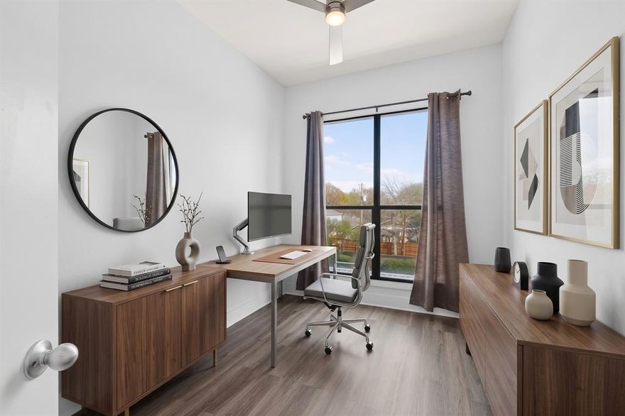 Courtyard-facing corner unit featuring automatic blinds & a highly private layout in an amazing Uptown Dallas location! As a top-floor end unit, this condo has no neighboring unit immediately beside or in front & does not align directly with the unit across the hall, providing an extra level of privacy AND quiet. A bright, welcoming floor plan opens to the kitchen & separate dining area, complete with a large kitchen island, pendant lighting & SS appliances. High ceilings & oversized windows allow for tons of great natural light throughout, plus a sliding door opening to a Juliet balcony in the living room, complete with automatic shades. The bathroom is extremely spacious & has multiple entries for easy access from the primary bedroom & main spaces, featuring dual sinks & a huge walk-in closet. Second bedroom could be used as an office, studio, workout space or guest room. Utility closet with full-size washer & dryer area can be closed off when not in use. Amenities in this gated community include covered parking, a saltwater pool, gym & dog run—the full package! Right down the street from Craddock Park, 5 minutes to Love Field airport & steps from the heart of Oak Lawn, Downtown Dallas, Arts District, Hospital District & West Village—you won't want to miss this fabulous condo in an unbeatable location.