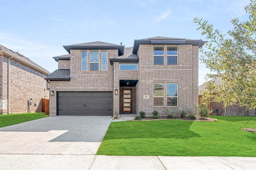 NEW! NEVER LIVED IN. Ready NOW! Bloomfield's Violet IV is a contemporary floor plan that offers 5 bedrooms and 4 baths—each either directly connected or conveniently located just outside the bedrooms—along with a Media Room, Game Room, and a Covered Back Patio for ideal indoor-outdoor living, all wrapped in a striking all-brick facade with full gutters for a polished, low-maintenance finish. This thoughtfully designed home welcomes you with an upgraded 8' 5 Lite Front Door and continues the elevated aesthetic inside by enhancing the wide foyer with tall ceilings and pre-engineered wood floors that extend through the common areas. Two bedrooms are located downstairs, offering flexibility for guests or multi-generational living, while a dedicated mud room adds everyday functionality. The connected Family Room and Kitchen are the heart of the home, where vaulted ceilings and a dramatic two-story ceiling are accentuated by open railing above, creating an expansive, light-filled space. A striking Tile-to-Ceiling Fireplace brings warmth and sophistication, perfectly complemented by the Deluxe Kitchen’s designer selections, including Shaker-style cabinets, picket-style backsplash, Quartz countertops, pendant lighting, a gas cooktop, and built-in stainless steel appliances. Pot and pan drawers and a wood vent hood further elevate the space, along with an oversized walk-in pantry for added convenience. A tankless water heater ensures energy efficiency, and a gas drop on the patio makes outdoor entertaining easy. Located in an amenity-filled community with trails, playgrounds, and more, this home offers refined style and exceptional comfort—call or visit Bloomfield at Country Lakes today to learn more.