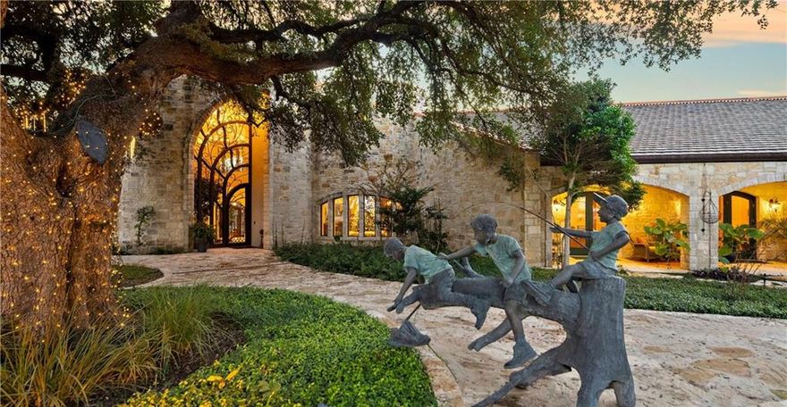 AUCTION BIDDING OPEN: Bidding ends June 26th. Previously Listed $3.8M. Current High Bid $2.1M. 
Welcome home to Oxbow Overlook, an extraordinary architectural masterpiece perched high above Salado Creek on meticulously manicured acreage. This incomparable property captures the essence of refined Texas living with its magnificent wrought iron entry gate, stunning courtyard, and eight mature live oaks creating a majestic approach. A striking 24-foot entry wall of iron and glass reveals a grand foyer crowned by a 31-foot copper dome ceiling hovering above a sweeping quarter-sawn oak staircase with copper accents. Nature and luxury converge in perfect harmony as creek-side walls, terraces, and outdoor living spaces conform to the bluff's natural curve, offering spectacular views across the property. Built with exceptional craftsmanship using native limestone and featuring thoughtful conveniences throughout, this magnificent residence represents an unparalleled opportunity for discerning buyers seeking a legacy estate that balances grandeur with livability in one of Central Texas's most prestigious locations.