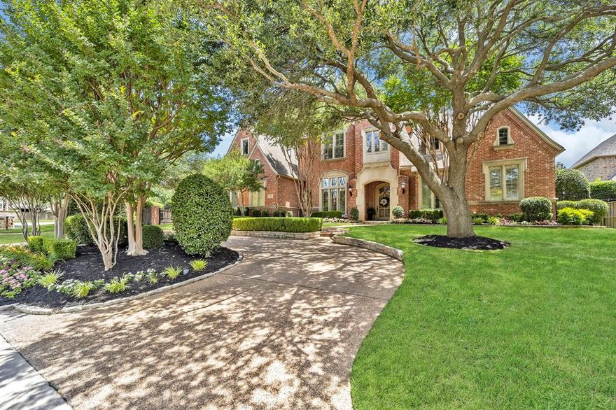 Welcome to a perfect blend of elegance and casual comfort at 1516 Byron Nelson Parkway, ideally positioned on the green of hole #1 at the prestigious Timarron Country Club golf course. This highly desirable location offers serene views and a lifestyle of luxury. From the moment you drive up you will notice the impressive curb appeal.  The circular driveway adds to the appeal and allows extra parking for visitors. Upon entering, you are greeted by a thoughtfully designed layout, with a primary suite, private guest suite, and study conveniently located on the first floor. The home has been timelessly updated, boasting rich hardwood floors and a wall of windows that frame the picturesque golf course views. The spacious kitchen is a true entertainer's delight, perfectly equipped for hosting gatherings of any size. Venture upstairs to discover three additional bedrooms, each with its own bathroom and walk-in closet, ensuring privacy and comfort for everyone. A Texas-sized game room awaits, featuring a wet bar with refrigerator, making it an ideal space for entertaining friends. Unwind on the covered balcony, where you can relax while taking in the tranquil golf course vistas. The home also offers a versatile media room or separate playroom, catering to diverse lifestyle needs. Step outside to the amazing backyard, a true oasis! The backyard features a  pool, spa, covered patio, fireplace, and multiple entertaining areas, all set against the peaceful backdrop of the golf course.  This home is not just a residence; it's a retreat. Timarron neighborhood offers two pools, tennis courts, pickleball court, playgrounds, sand volleyball, basketball, ponds, fitness center and walking trails.  Convenient Southlake location close to Town Square, dining, shopping, DFW Airport and a short walk to Old Union Elementary!