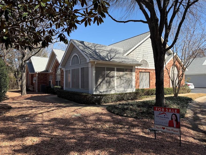 Rare 3-2-2 condo in a GATED private village in Arlington! Originally built as the community’s flagship model home, showcasing premium design and layout. This light-filled, open floor plan feels like a single-family home with vaulted ceilings, a cozy gas fireplace, and a heated & cooled sunroom for year-round enjoyment. Thoughtful features include a Murphy bed with built-ins, custom laundry cabinetry, and ample garage storage. Enjoy low-maintenance living with HOA-covered services and resort-style amenities. The HOA fee includes water, sewer, trash, basic cable, exterior and structural maintenance, landscaping, greenbelt and pond upkeep, and professional management. Residents also have full access to community amenities, including a swimming pool, clubhouse, fitness room, and gated entry for added security and privacy. The HOA also provides the master insurance policy for the building, so the homeowner only needs insurance for personal belongings and interior contents. Low-maintenance living at its best and just minutes from the Ballpark, Stadium, shopping, and dining.