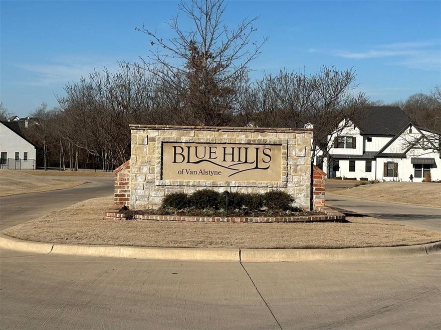 Imagine waking up to a beautiful sunrise over rolling hills with light filtering through the trees while the birds chirp their morning symphony. Welcome to Blue Hills of Van Alstyne, the area's most highly sought after subdivision. Located just minutes from Central Expressway and halfway between McKinney and Sherman, Blue Hills makes it easy to enjoy the simple country life with modern day conveniences and all in the highly acclaimed Van Alstyne ISD. This isn't just the perfect place to build your custom dream home it's a place to belong. Come write your story in the pages of Blue Hills, where memories are etched in sunlight and laughter, this is what you've been waiting for! The subdivision has 1 GB High Speed Fiber Optic Internet, concrete streets, and deed restrictions to protect your investment.