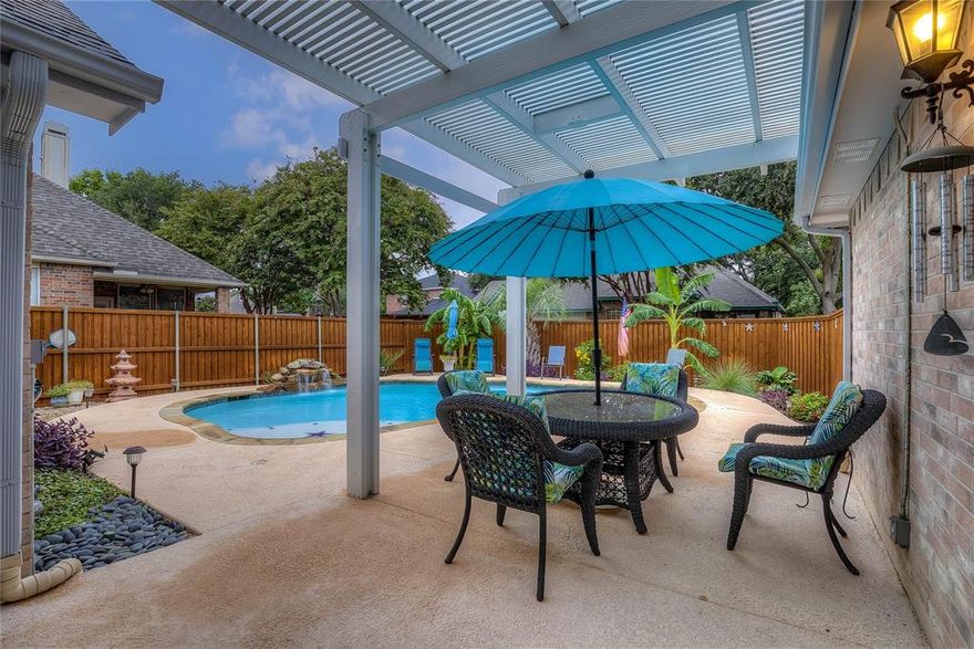 Well maintained one story home nestled in Heritage on the Lake, a gem neighborhood tucked away and perfectly located just off of Lake Ray Hubbard near the hospital, doctors, schools, shopping, restaurants, and easy access for commutes. This pristine home offers a luxurious backyard with an inviting pool and waterfall as well as a covered patio and welcoming pergola to enjoy coffee in the mornings and evening sunsets. The floor plan boasts two living areas and a quiet study as well as plenty of room for family time and entertaining. Entrance from the pool to garage allows for easy access as well as the oversized driveway.