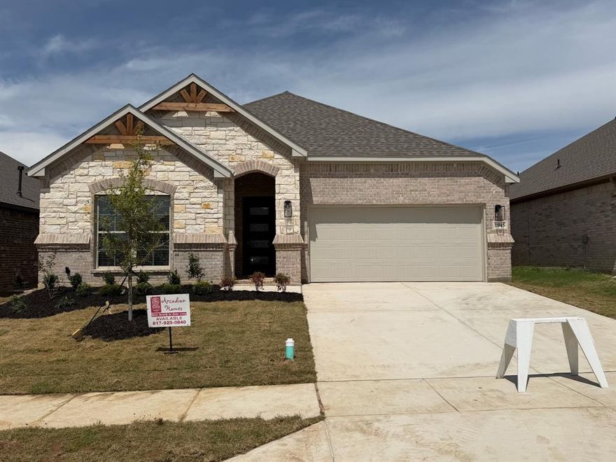 Welcome to this stunning new construction home in the desirable Eagle Glen subdivision in Alvarado! This beautifully designed 4-bedroom, 3-bath residence offers the perfect blend of modern style and everyday functionality. Step inside to an open-concept layout featuring durable LVP flooring that flows seamlessly through the main living areas. The spacious kitchen is equipped with sleek stainless steel appliances, ample cabinetry, and a layout ideal for both entertaining and daily living. The thoughtfully designed floor plan provides plenty of space for everyone, with generously sized bedrooms and well-appointed bathrooms. The primary suite offers a private retreat with comfort and convenience in mind. Enjoy outdoor living year-round on the covered patio—perfect for relaxing or hosting gatherings. The fully installed sprinkler system adds ease to lawn maintenance, keeping your yard looking its best.Located in a growing community, this home is a must-see! Schedule your private showing today!