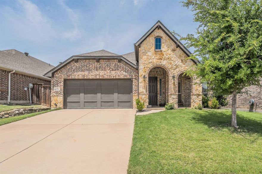 Beautifully maintained 6-year-old home in sought-after Chisholm Trail Ranch offering 2,115 square feet of stylish and functional living space! This 3-bedroom, 2-bath home also features a dedicated office that can easily serve as a 4th bedroom. Enjoy an open-concept layout with granite countertops, durable hardwood flooring, and brand-new carpet in all bedrooms. Elegant plantation shutters adorn every window, while oil-rubbed bronze fixtures throughout add warmth and sophistication. Relax on the covered front and back porches, perfect for enjoying Texas evenings. This home also offers the added peace of mind of approximately 4 years remaining on the structural warranty and radiant barrier in attic. Located in a master-planned community with resort-style amenities including a neighborhood pool, playgrounds, and scenic hike & bike trails. Complete with a 2-car garage, this home combines comfort, style, and community living in one exceptional package!