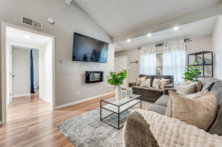 BUYER INCENTIVES AVAILABLE! Work with our preferred lender and receive 1.75% of the loan amount (up to $4,200) along with an additional $1,000 seller credit to be applied toward closing costs or a rate buy-down — helping lower your monthly payment from day one. Tucked into a quiet
pocket of Northwood Hills in North Dallas, this charming 3-bedroom, 2-bath townhome offers comfort, convenience,
and a timeless feel. Vaulted beamed ceilings and a light-filled open layout create an inviting sense of space from the
moment you walk in. The updated kitchen features granite countertops, shaker-style cabinetry, and stainless steel
appliances, flowing seamlessly into the dining and living areas — perfect for everyday living or hosting friends and
family. Both bathrooms have been refreshed with granite vanities and tub-shower combos, and the primary suite offers
private access to a covered patio and fenced yard, ideal for morning coffee or quiet evenings outside. Lovingly
maintained, this home blends character and functionality, while still offering the opportunity to personalize to your
taste. Additional highlights include THREE reserved parking spaces (two covered), a large storage unit, and access to
two community pools and a clubhouse. With close proximity to US-75, I-635, and the Tollway, along with highly rated
Richardson ISD schools, this is a rare opportunity to own in an established, well-kept community at an incredible price
point. Washer, dryer, and refrigerator all negotiable if contracted by December 12, 2025.0