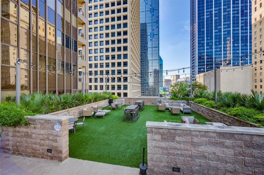 Luxury Living in the Heart of Downtown Dallas! Perched on the 10th floor with breathtaking skyline views, this 1-bedroom, 1-bathroom condo captures the essence of urban sophistication. Expansive windows flood the space with natural sunlight, creating a bright and airy retreat in the center of the city.
The building’s amenities set a new standard for downtown living: concierge service, assigned garage parking, fitness center, sundeck, rooftop pool, spa, private movie theater, resident lounge, conference rooms, craft shop, grilling deck, herb garden, secured building access, and a dog washing station coming soon! Step outside and you’re moments away from the AT&T Discovery District, Civic Garden Park, Klyde Warren Park, the Arts District, and some of Dallas’ best dining, coffee shops, boutique shopping, and vibrant nightlife. Experience the perfect blend of style, convenience, and luxury. 2017 - $30k worth of upgrades done including a full bathroom renovation, new carpet in the bedroom, window treatment, new washer and dryer. 2022 - new Heat Pump & Water Heater. 2025 - new paint, and kitchen refresh.