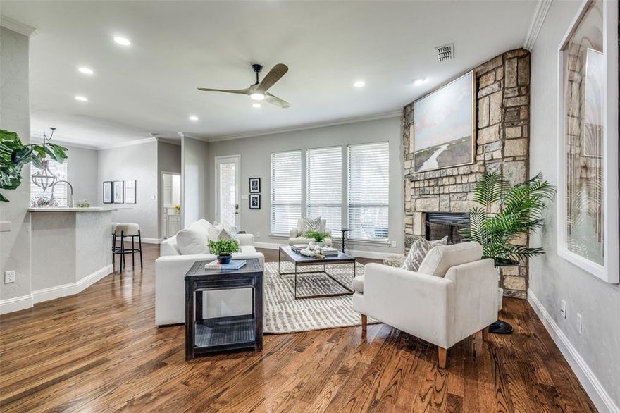 Welcome to the highly sought-after gated community of Villas at Trophy Club, in the town of Trophy Club.  1 Jamie Court is nestled in a prime location with easy access to Hwy 114, DFW Airport, Schwab, Fidelity, and Deloitte, offering the perfect blend of comfort, style and convenience to work, shopping, and restaurants. Step inside to find a spacious and open concept living room with high ceilings, natural light and tasteful finishes throughout. The downstairs includes an open living area, with a large stone fireplace, which seamlessly flows to the dining area and a recently renovated kitchen, all perfect for entertaining.  The gourmet kitchen has new quartz countertops and backsplash, a walk-in pantry, new stainless-steel appliances, and ample cabinet space, making it a chef’s dream. The primary suite is a true retreat, complete with a spacious bedroom and tranquil sitting area, and a double-sided fireplace between the bedroom and en-suite bathroom, featuring a clawfoot tub, separate shower, dual vanities, and expansive walk-in closet. Also downstairs is a private office and a second downstairs bedroom that is located adjacent to a newly remodeled full bath, ensuring privacy and convenience for family and guests alike. Upstairs there is another living area, the third bedroom and a newly remodeled full bath. The home is freshly painted with new plush Stain Master Pet Protect carpet installed in the bedrooms. The backyard is private and shaded with many trees.  Trophy Club has desirable schools and is rated as the safest city in Texas.  Do not let this ready to move in gem get away!