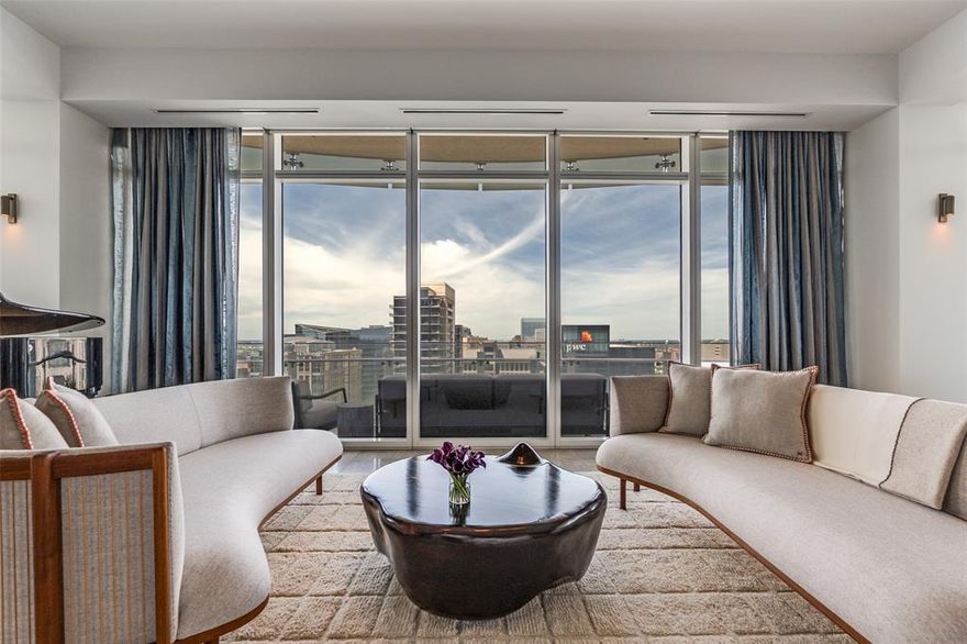 A rare opportunity, this north-facing Home 2401 at Museum Tower offers 3,745 square feet of refined living with panoramic views framed by floor-to-ceiling windows fitted with motorized shades. Venetian plaster walls in the entry set the tone for timeless sophistication. The open floor plan connects expansive living and dining areas to a chef-inspired kitchen showcasing a custom island with Basalt counters, Miele appliances including a gas cooktop, warming drawer, and dual wine refrigerators and deep drawers with a custom organization system. The butler’s pantry elevates entertaining with stainless steel backsplash, additional prep space, Miele ice maker, and professional dishwasher. Majestic views of the iconic Dallas
skyline, Klyde Warren Park, Uptown and the Dallas Arts District make every room a sight to be seen.

A spacious sky room with integrated entertainment system creates an additional retreat for gatherings. The primary suite offers a walk-in Poliform closet and spa-like bath with heated floors, while the secondary suite provides equal comfort. Outdoors, a private terrace finished in limestone tile with pet guard extends the living space. Curated services-amenities: 24-7 concierge-valet, 80-ft pool, great lawn, fitness room, saunas, guest
suites, dog parks and more.