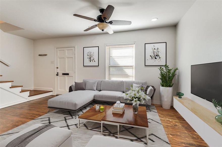 Snag the snappiest spot in Bordeaux Village! Almost like having your own private pool and clubhouse, this unit is located only steps across the idyllic greenbelt. Recently refreshed and ready for the New Year, the preferred floor plan with one half bath located on the first level possesses hardwoods or solid-surface flooring throughout. Covered parking is right behind the condo and guest spaces are immediately on the left! Upgrades like granite countertops and custom fixtures compliment the light and bright interior. Appliances convey and storage inside and out is abundant. Amenably priced, this extremely popular complex is tucked in beside the coveted neighborhoods of Greenway Park, Highland Park and Greenway Crest. Shops, restaurants and Love Field offer unprecedented convenience.