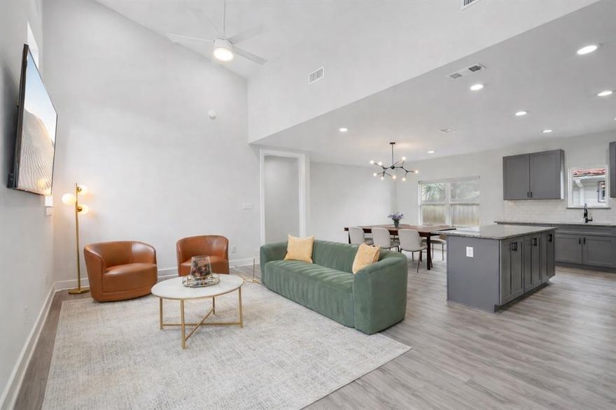 Modern contemporary living in one of Dallas’ vibrant and rapidly growing areas! This stylish 3-bedroom, 2-bath home at 4415 Jamaica St. features an open-concept layout with soaring vaulted ceilings that create a bright, airy feel throughout the main living spaces. The sleek design blends comfort and functionality, making it perfect for both everyday living and entertaining. The spacious kitchen flows seamlessly into the living and dining areas, enhancing the home’s modern appeal. Energy efficiency meets convenience with paid-off solar panels, helping reduce utility costs, while the EV charger in the two-car garage makes electric vehicle ownership effortless. Thoughtfully designed with contemporary finishes and abundant natural light, this home offers modern style in a dynamic, up-and-coming Dallas neighborhood close to dining, entertainment, and city conveniences.