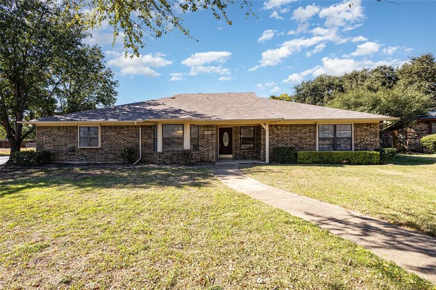 Discover this expansive single-story home in the heart of North Richland Hills, offering over 2,700 square feet of thoughtfully designed living space. Lovingly maintained and featuring a neutral color palette throughout, this home is the perfect blank canvas to make your own. The living room is bright and inviting, centered around an impressive brick fireplace that extends into the breakfast area, creating a stunning accent wall and warm continuity. The kitchen offers extensive cabinet storage and flows seamlessly to a large dining space—ideal for holiday gatherings and everyday meals alike. The oversized primary suite is a true retreat, complete with dual sinks and two generous walk-in closets. Three additional bedrooms offer plenty of room for family, guests, or flexible use. Step outside to your private backyard oasis featuring an in-ground pool—perfect for summer days—and a spacious yard with room to relax, play, and entertain. A storage shed provides added convenience for tools and outdoor gear. This beautifully balanced home brings together comfort, style, and function in a prime location. Welcome home. Discounted rate options and no lender fee future refinancing may be available for qualified buyers of this home.