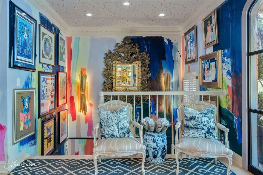 Distinctive, dynamic and filled with heart, this locally featured residence is one of Shreveport’s most cherished homes. Nestled within the prestigious Spring Lake neighborhood, this iconic 4 BR, 3.5 BA designer showroom home blends architectural character, warmth and modern luxury in perfect harmony. Entered via a graceful bridge walkway, the home captivates immediately with vaulted ceilings, abundant natural light and artful interiors that balance sophistication and comfort. The main level is ideal for entertaining, featuring a formal dining room adorned with bold jungle wallpaper, custom built-ins and elegant crown moulding with classic dental detailing that continues into the foyer, where mural wallpaper creates a striking and welcoming statement of artistry and style. Well-appointed powder room. The gourmet kitchen features two islands, stainless steel appliances including a Viking range, gas cooktop, double ovens, custom wine storage, icemaker, and opens to a charming breakfast room with built-in storage. The living room, enhanced by wall paneling & a cozy fireplace, flows seamlessly to a double-level rear patio—the upper level screened for year-round enjoyment & the lower level open for gatherings or quiet time, open to the fenced rear yard. Private primary suite on the main level serves as a serene retreat with a luxury bath featuring a soaker tub with marble surround, sleek tile, designer lighting, an oversized shower, a water closet with Schumacher Cloud Toile wallpaper & a custom walk-in closet. All bathrooms have been luxuriously remodeled. The split-level design enhances versatility with a fully renovated lower level offering 3BR, 2BA, a spacious living room & a workout room or office, ideal for children or guests. Plantation shutters & custom draperies add an elegant finishing touch. Beyond its remarkable design, this home holds a special place in Shreveport’s story—a residence that has seen generations of families, laughter & countless memories.