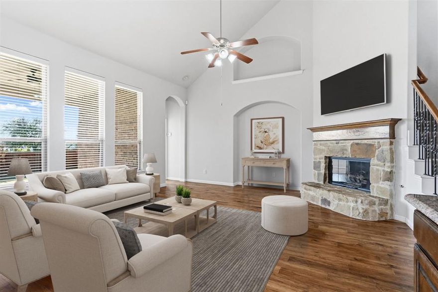 Space for everyone, storage for everything, and the kind of layout that just makes life easier! This beautifully updated home sits on an OVERSIZED one-third acre lot and includes PAID-OFF solar panels for low energy bills! The long side driveway, 12' double gate, and 8' board-on-board fence offer perfect side yard access for boat or trailer parking. The backyard features a 10x12 insulated workshop on slab with power and wall AC, an 8x10 storage shed, a large Covered Patio, AND a huge grassy yard with room to play or add a pool! Inside, enjoy brand-new light and bright interior paint, a private front Office with double doors, and a flexible formal Dining Room that can serve as a second office, playroom, or hobby room. The Kitchen offers granite counters, a large island, under-cabinet lighting, stainless steel appliances with new dishwasher, 5-burner gas cooktop, and a built-in tech center—overlooking the Living Room with a cozy fireplace and backyard views. The floor plan is ideal with the Primary Suite PLUS an additional Bedroom and full Bath on the first level; the Primary Bathroom includes split vanities, soaking tub, large walk-in shower, and massive closet! Upstairs you’ll find a spacious Game Room, a step-up Media Room with pre-wiring, additional Bedrooms and a full Bath, and multiple attic access points—including one with a walk-in door leading to extensive decked storage! An oversized garage with extra storage and a new WiFi-enabled opener completes this rare find. This home delivers the perfect blend of function, flexibility, and hard-to-find lot size with incredible bonus features and energy efficiency, including a new water heater! Fantastic location near Sachse High School, Heritage Park sports fields, The Station and Firewheel Town Center for dining and retail, and easy access to George Bush Turnpike and Lake Ray Hubbard!