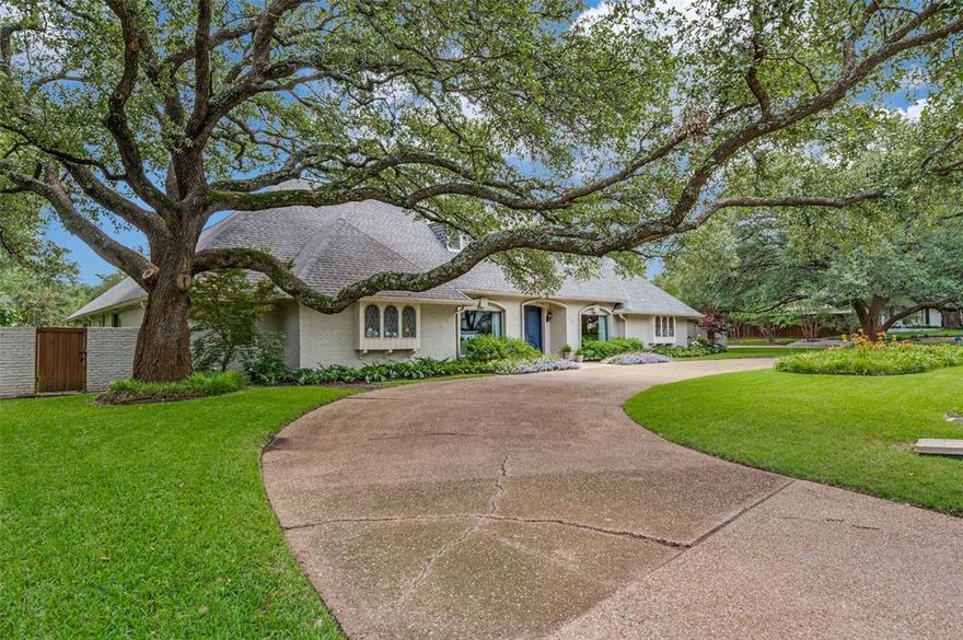 One-of-a-kind 5276 sqft 1.5 story with 3 car garage on almost half acre corner lot with
spectacular backyard in prime Dallas location! With 4 bedrooms, 5 full and 1 half baths, 3 living
and 2 dining areas, this home is set up for entertaining and family gatherings. The floor plan has
a wonderful flow and is complimented by the floor-to-ceiling picture windows overlooking the
beautifully landscaped yard featuring 100 year old oak trees, zalcova trees, wisteria, day lilies,
ferns, hydrangeas & more. Curved windows set the stage as you enter the grand foyer and flank
the formal sitting and dining areas. The great room boasts a brick fireplace with beamed ceiling
and wet bar. The kitchen and breakfast areas emote a French-country flair with a brick feature
wall, beamed ceilings & stained glass windows in the kitchen and decorative cabinetry for
dishes to be displayed in the breakfast room. Upstairs has a large 3rd living area, full bath, wet
bar, balcony & huge storage room. The backyard oasis offers privacy and serenity with an
electric gate, canopied fire pit area and pergola-covered patio providing extra outdoor seating.
Home has improvements include: Interior paint, new flooring, kitchen counters & appliances,
backyard remodel & landscaping, electrical panels, a whole home generator, solar
panels (owned) & new energy efficient windows and sliding doors.  Windsor Park is a coveted Dallas neighborhood located conveniently to Downtown Dallas, NorthPark Mall, Preston Hollow Village, top private schools, and all the shopping and
restaurants that Preston Hollow and Park Cities have to offer!