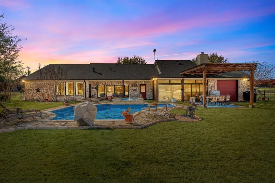 Located on the #6 hole of the New Golf Course in gated White Bluff Resort, this beautiful German Schmear brick home sits on over half an acre with a fenced backyard overlooking a scenic pond. Outdoor features include a stunning underground heated pool and spa, pergola, and enclosed patio with a wood-burning fireplace, perfect for entertaining or relaxing year-round. Inside, the spacious living area centers around a stone electric fireplace and full home sound system. The chef’s kitchen offers a gas stove, warming drawer, Insinkerator for instant hot water, and built-in wine bar. The primary suite overlooks the pool and golf course pond, while the secondary bedrooms have walk-in closets and share a Jack-and-Jill bath with an oversized shower. Updates include roof (2023), foam insulation and mini-split in garage (2024), and new appliances, pool equipment, and HVAC components (2025). Enjoy exclusive access to resort amenities including two golf courses, four pools, tennis, marina, restaurants, parks, and so much more. Reach out to the agent for more information regarding this property and the amazing community we know as White Bluff.