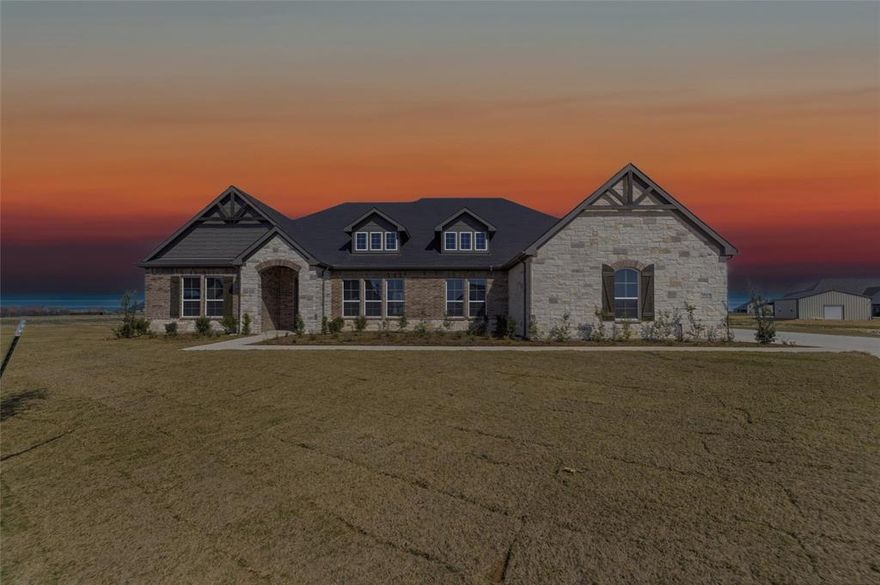 Estimated February 2026 completion! Ask us about our Trade In Trade Up program, we can buy your home! SPRAY FOAM ENCAPSULATED!  Discover the allure of the Foxglove plan, an epitome of sophistication and comfort crafted by Riverside Homebuilders. This luxurious one-story abode spans 3,497 square feet, offering 4 bedrooms and 3 bathrooms, meticulously designed for modern living. With a 3-car garage and a thoughtful layout, convenience and elegance seamlessly intertwine to create an unparalleled living experience. As you step through the front door, you're greeted by an open and airy foyer with wood look tile in the main areas, setting the tone for the home's inviting atmosphere. Off of the foyer, the luminous dining room awaits, perfect for hosting memorable gatherings with friends and family. Adjacent to the foyer, discover two versatile flex rooms, adaptable to your every need—whether it be a home gym, office or creative space. Continue through to the heart of the home, where the magic unfolds—a sprawling family room adorned with a cozy fireplace, nestled near a charming nook and a chef-inspired kitchen boasting ample counter space and storage areas. On one side of the home, three traditional bedrooms each feature a walk-in closet and are accompanied by two bathrooms for utmost convenience. For added entertainment, indulge in the media room, ensuring every member of the family has a space to fulfill their passions. On the opposite side, the owner's suite awaits, offering a sanctuary of luxury with top-quality features, a stunning owner's bath and an incredible walk-in closet. Lastly, step outside to the covered back patio with an outdoor fireplace, where you can bask in the gorgeous DFW weather and embrace outdoor living at its finest. In the Foxglove plan, luxury, convenience and versatility converge to create the perfect haven for modern living.