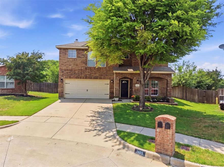 Beautiful two-story home situated on a quiet cul-de-sac with thoughtful upgrades throughout. The stunning kitchen features a waterfall-edge island, herringbone backsplash, gas range and cooktop, quartz countertops, and new sinks in both the kitchen and full bathrooms. Updated faucets throughout the home add a modern touch. All bedrooms are conveniently located upstairs, along with the utility room for added ease and functionality. The primary bathroom has been upgraded with a glass-enclosed shower, and the home also includes a new water heater. Step outside to enjoy the spacious backyard complete with a cedar pavilion and storage shed — perfect for entertaining, relaxing, or extra storage space.