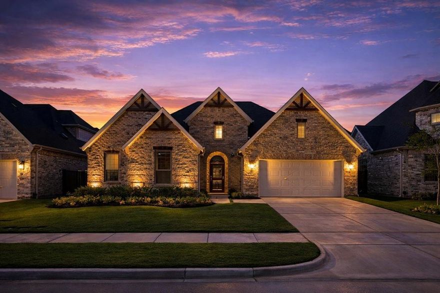 BETTER THAN A NEW BUILD!!! UPGRADES DONE!! Plus Home comes with a 1 YEAR HOME WARRANTY and a 1 YEAR RATE BUY DOWN! This beautifully upgraded 4-bedroom, 4-bath home offers flexible space, designer finishes, and a premium lot with no rear neighbors — backing to a peaceful pocket park for added privacy.

Step inside to find warm hardwood floors, soaring ceilings, and abundant natural light pouring through oversized windows. The open-concept living space centers around a sleek fireplace with surround detail, framed by wood-beamed ceilings and stylish accent walls. An upgraded glass panel front door and matte black hardware throughout the home create a consistent, elevated aesthetic.

The kitchen features quartz countertops, stainless steel appliances, designer tile backsplash, ample cabinetry, and a spacious walk-in pantry — all open to the dining and living areas for seamless entertaining. Glass French doors enclose the private office, while a dedicated media room provides the perfect space for movie nights or game-day hosting.

The primary suite offers a luxurious retreat with plush upgraded carpet and extra-thick padding underfoot, along with a spa-inspired bath featuring a frameless glass shower, drop-in garden tub, dual vanities, and a large walk-in closet. A secondary bedroom with private ensuite is ideal for guests or multigenerational living. Every bedroom benefits from upgraded carpet and premium padding throughout the home.

A large mudroom and a 3-car garage round out the functional features. Located in a no-rental community, Sandbrock Ranch residents enjoy access to a fitness center, two dog parks, multiple playgrounds, walking trails, an on-site elementary school, two catch-and-release fishing ponds, and a one-of-a-kind tree house.

Just minutes from Frisco, 3 miles to Costco, 4 miles to H-E-B, and 6 miles from the upcoming Universal Theme Park — this home offers the perfect blend of elevated comfort and prime location.